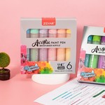 ZEYAR - 15mm Jumbo Acrylic Paint Markers, 6 Pastel Colours, Water-Based