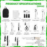 Topika - Camping Kitchen Set 27 Piece Portable Camping Utensil Set With Bag