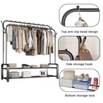 Topika-Double Rod Garment Rack with Double Shelves, Metal Clothing Storage
