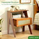 Topika Side Table Nightstand Bedside Table with Drawer, Bamboo Rattan Look