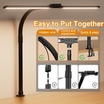 Topika Dual-Head LED Desk Lamp Eye-Care Clamp Light with Flexible Gooseneck