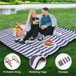 Topika-Extra Large Waterproof Picnic Blanket with Carry Strap, Blue & White