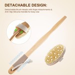 Topika Dry Body Brush Set with Long Handle &4 Detachable Heads(Soft & Hard)