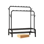 Topika-Double Rod Garment Rack with Double Shelves, Metal Clothing Storage