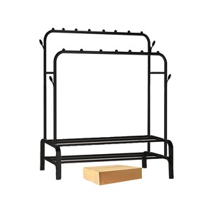 Topika-Double Rod Garment Rack with Double Shelves, Metal Clothing Storage