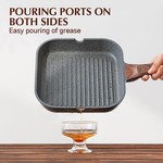 Topika Non-stick Grill Pan, 24/28cm Square Griddle Pan with Pour Spouts
