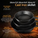 Topika Cast Iron Grill Pan Set 3 Piece with Silicone Handle Covers & Grip