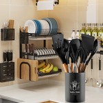 Topika - Silicone Kitchen Utensils Set 12-piece Non-Stick, Wooden Handles
