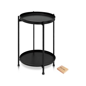 TopikaHome-2 Tier Round Coffee Table with Removable Reversible Top &Storage