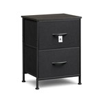 Topika Bedside Table Small End Table with 2 Drawers & Wooden Top Black