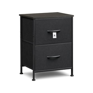 Topika Bedside Table Small End Table with 2 Drawers & Wooden Top Black