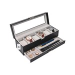 Topika - 6 Slot Watch Box With Drawer, Glass Lid Watch Display Case