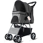 TopikaPet-Foldable Pet Stroller for Dogs Cats Pet Pram with Basket & Mesh