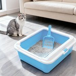 Topika Cat Litter Box with Scoop, Top Open, Easy Clean | Blue