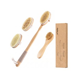 Topika Dry Body Brush Set with Long Handle &4 Detachable Heads(Soft & Hard)