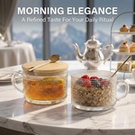 Topika-Overnight Oat Container with Bamboo Lid&Spoon,2pc Glass Mug with Lid