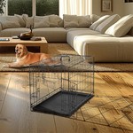 Topika-Foldable Double Door Dog Cage 92.7cm Metal Dog Crate for Large Dog