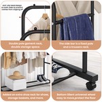 Topika Double Rod Clothes Rack with Wheels & Metal Shoe Storage Stand