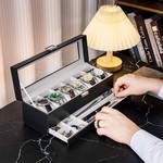 Topika - 6 Slot Watch Box With Drawer, Glass Lid Watch Display Case