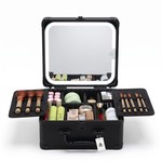 Topika Travel Makeup Bag with LED Mirror, Hard Case & Dividers