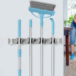 Topika Broom Holder Wall Mount Mop 2-in-1 Broom Holder and Hooks Organiser