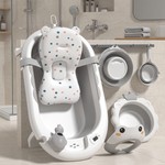 Topika 7pcs Foldable Baby Bathtub, Baby Bath Set with Cushion & Rinse Kit