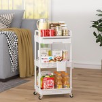 Topika - Rolling Storage Cart, Plastic Rolling Storage 3 Tier with Drawer