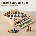 Topika 7-in-1 Wooden Chess Set, 30cm Travel Family Board Game Box for Home