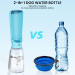 Topika 550ml 2-in-1 Foldable Dog Water Bottle, Leak-Proof Feeder