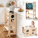 Topika Toddler Step Stool Tower 4-in-1 Foldable Wooden Learning Helper