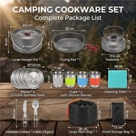 Topika 22pcs Camping Cookware Set for 4, Camp Utensils for Outdoor Cooking