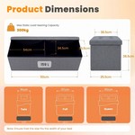 Topika Large Ottoman Storage Box Foldable Box Bench with dark grey lid