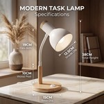 Topika - Wooden Base Desk Lamp with Base Switch, White Metal Shade