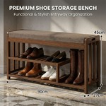 Topika - Shoe Rack Bench 3 Tier Bamboo Bench With Cushioned Seat