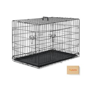Topika-Foldable Double Door Dog Cage 92.7cm Metal Dog Crate for Large Dog