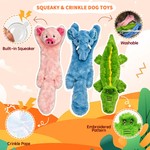 Topika No-Stuffing Plush Squeaky Dog Toy Set, Crinkle Paper Tails 3-Pack