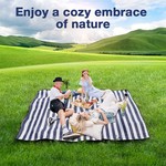 Topika-Extra Large Waterproof Picnic Blanket with Carry Strap, Blue & White