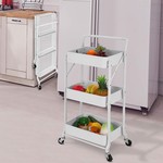 Topika Folding Mobile 3 Tier Metal Trolley, Rolling Storage Cart Home Decor