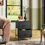 Topika Bedside Table Small End Table with 2 Drawers & Wooden Top Black