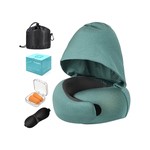 Topika Travel Pillow With Hoodie Memory Foam Hoodie Neck Pillow Black/Green