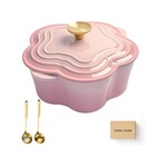 Topika Floral-Shaped Cast Iron Dutch Oven with Lid & Soup Spoon, 20cm, 2L