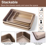 Topika - 3 Pcs Gold Baking Pans Set, Nonstick Carbon Steel Baking Trays