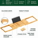 Topika-Expandable Bamboo Bathtub Tray,Wood Bath Tray w/ Soap &Tablet Holder