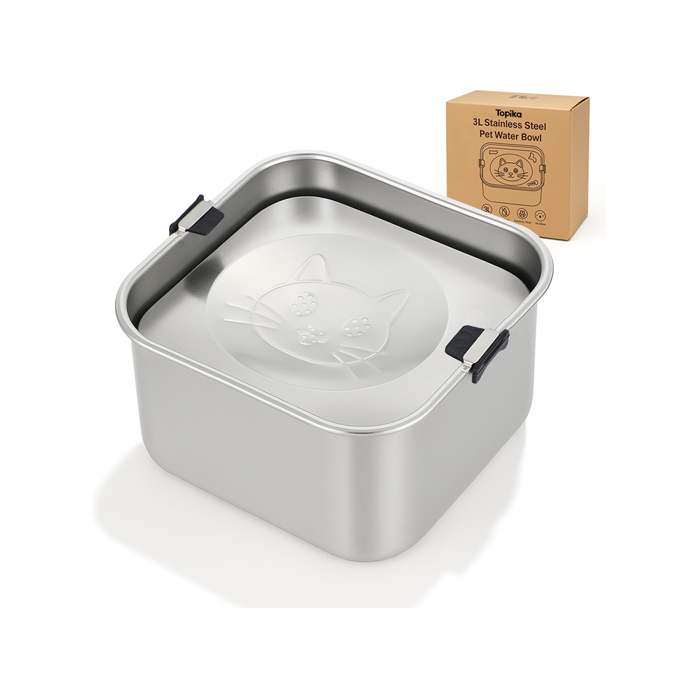 Topika Stainless Steel No Spill Dog Water Bowl, 3L Slow Feeder for Pets Topika Stainless Steel No Spill Dog Water Bowl, 3L Slow Feeder for Pets