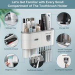 Topika 3 Cup Wall-Mounted Toothbrush Holder, Automatic Toothpaste Dispenser