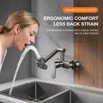 Topika - Wall Mount Kitchen Faucet, Gun Grey 360 Swivel Hot And Cold Tap