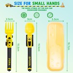Topika Kids Fork And Spoon Yellow Construction Vehicle Utensils&PP material