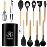 Topika - Silicone Kitchen Utensils Set 12-piece Non-Stick, Wooden Handles