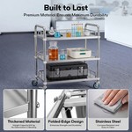 Topika - Storage Trolley On Wheels, 3-Tier Stainless Steel Utility Cart