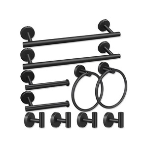 Topika - Bathroom Towel Racks Set 10 Pieces, Black/Silver Accessory Kit